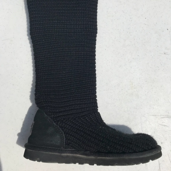 Black Knit Fold Over Button Ugg Boots - Picture 3 of 7